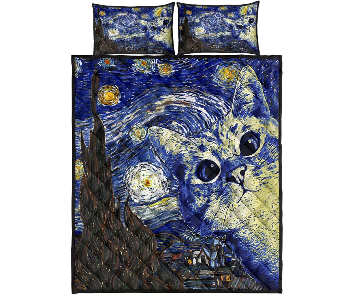 Cat Van Gogh Cat Quilt Set 0622