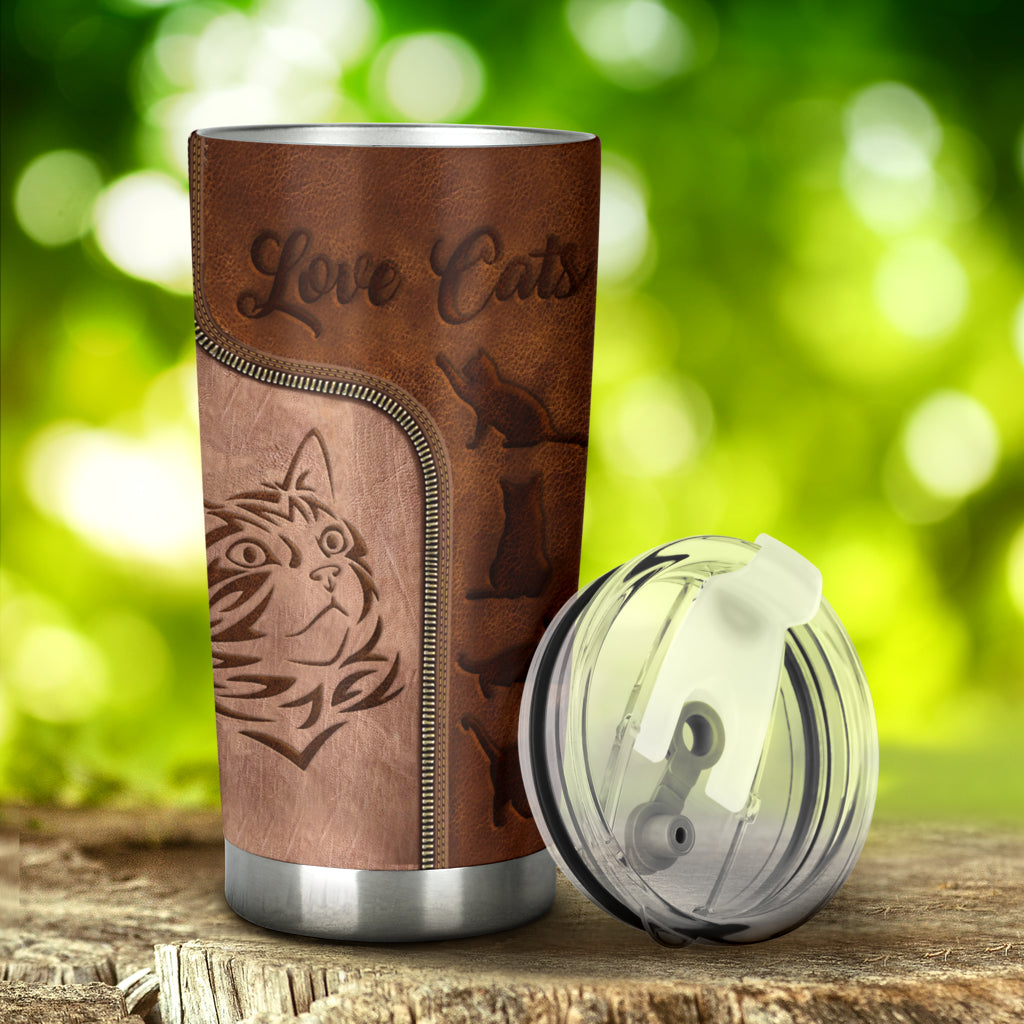Love Cats Leather Pattern Print Cat Tumbler 0622