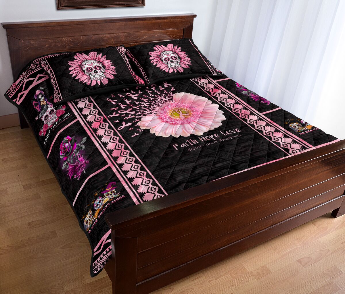 Fight Like A Girl Breast Cancer Awareness Quilt Set 0622