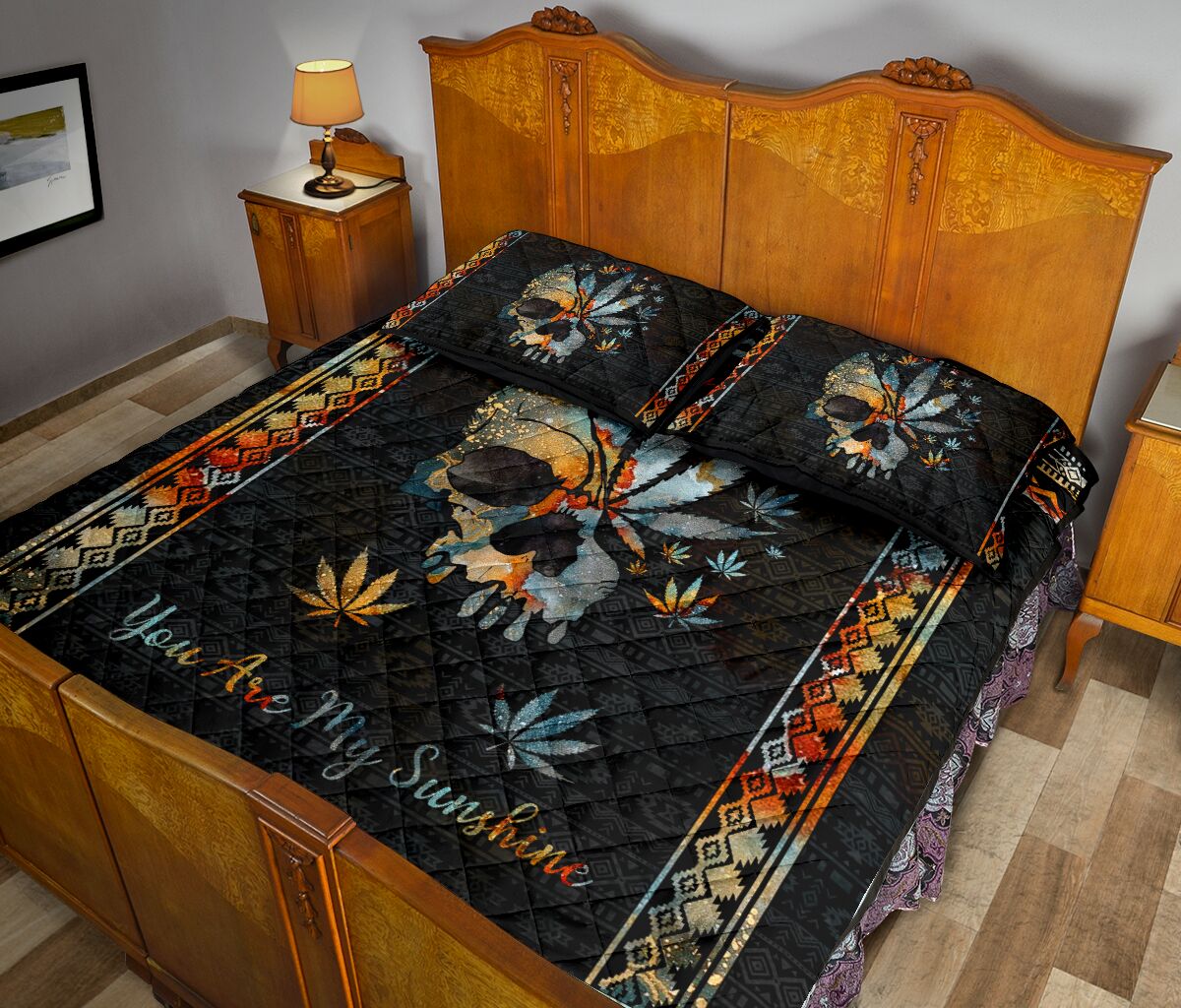 Skull And Leaves You Are My Sunshine - Weed Quilt Set 0822