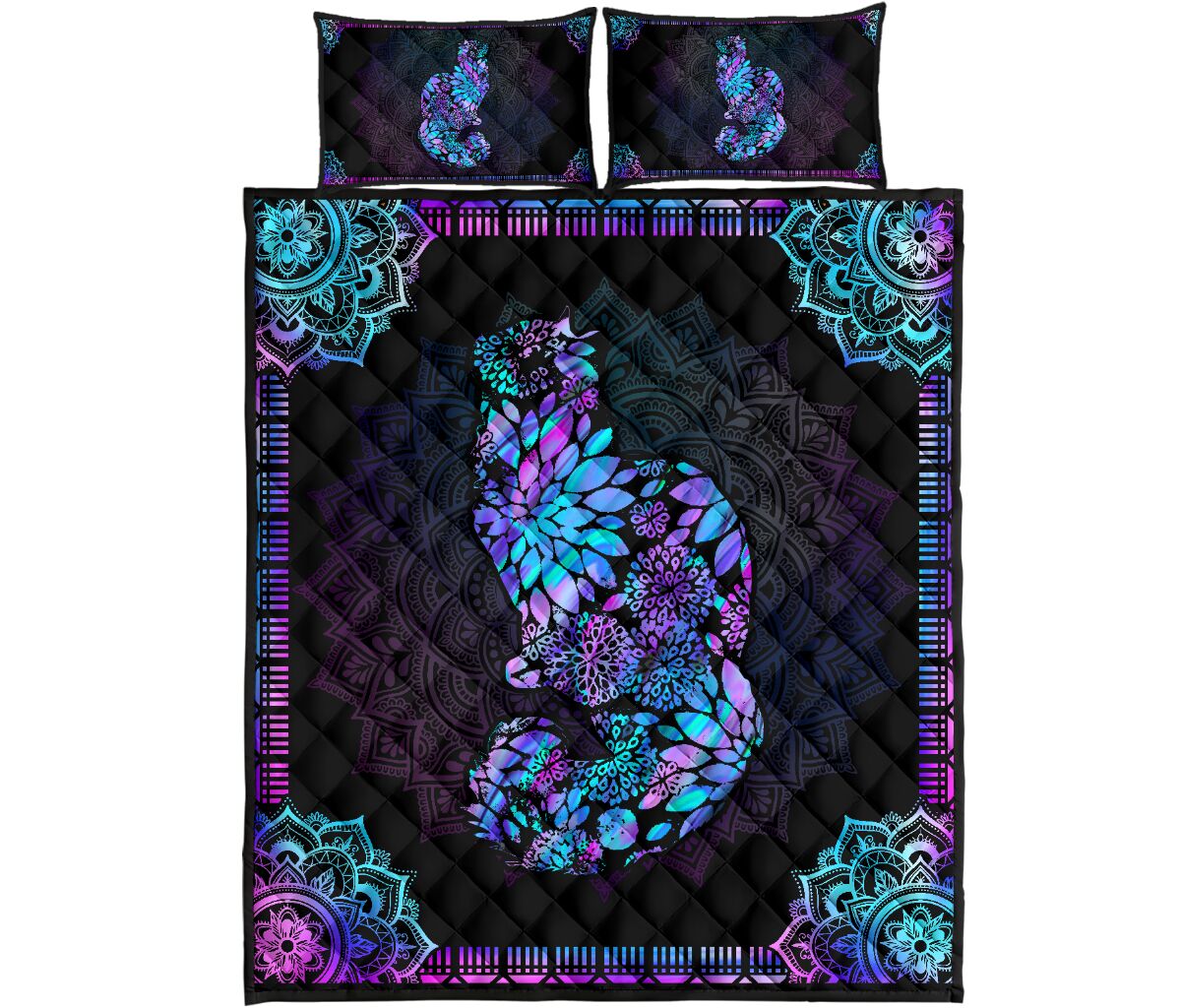 Floral Cat Cat Quilt Set 0622