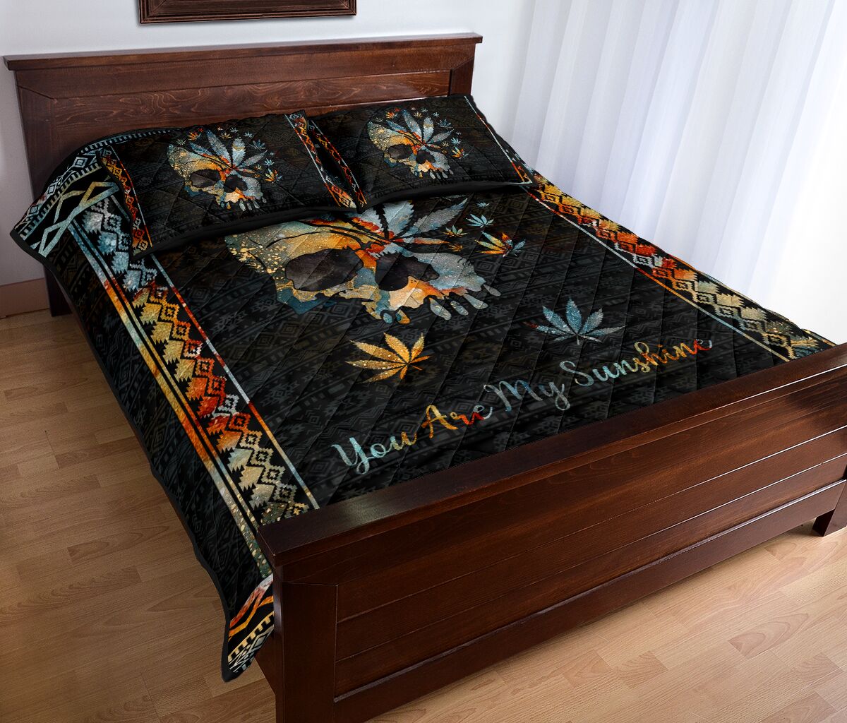 Skull And Leaves You Are My Sunshine - Weed Quilt Set 0822