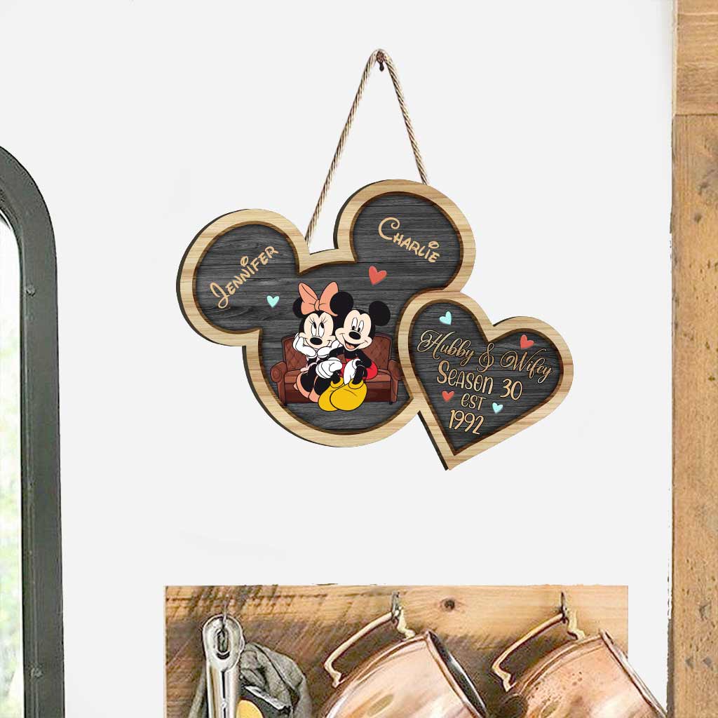 New Season - Personalized Couple Mouse Wood Sign