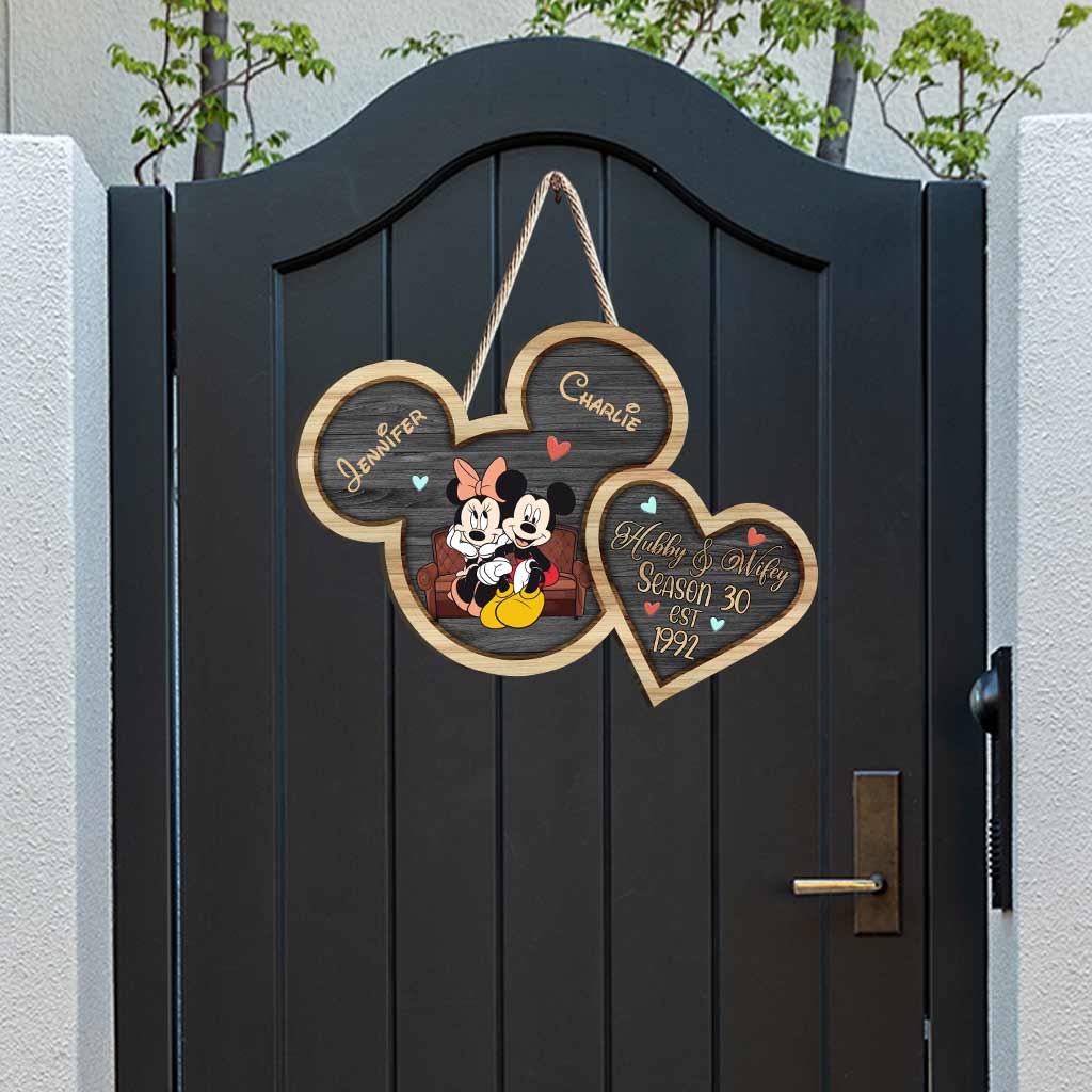 New Season - Personalized Couple Mouse Wood Sign
