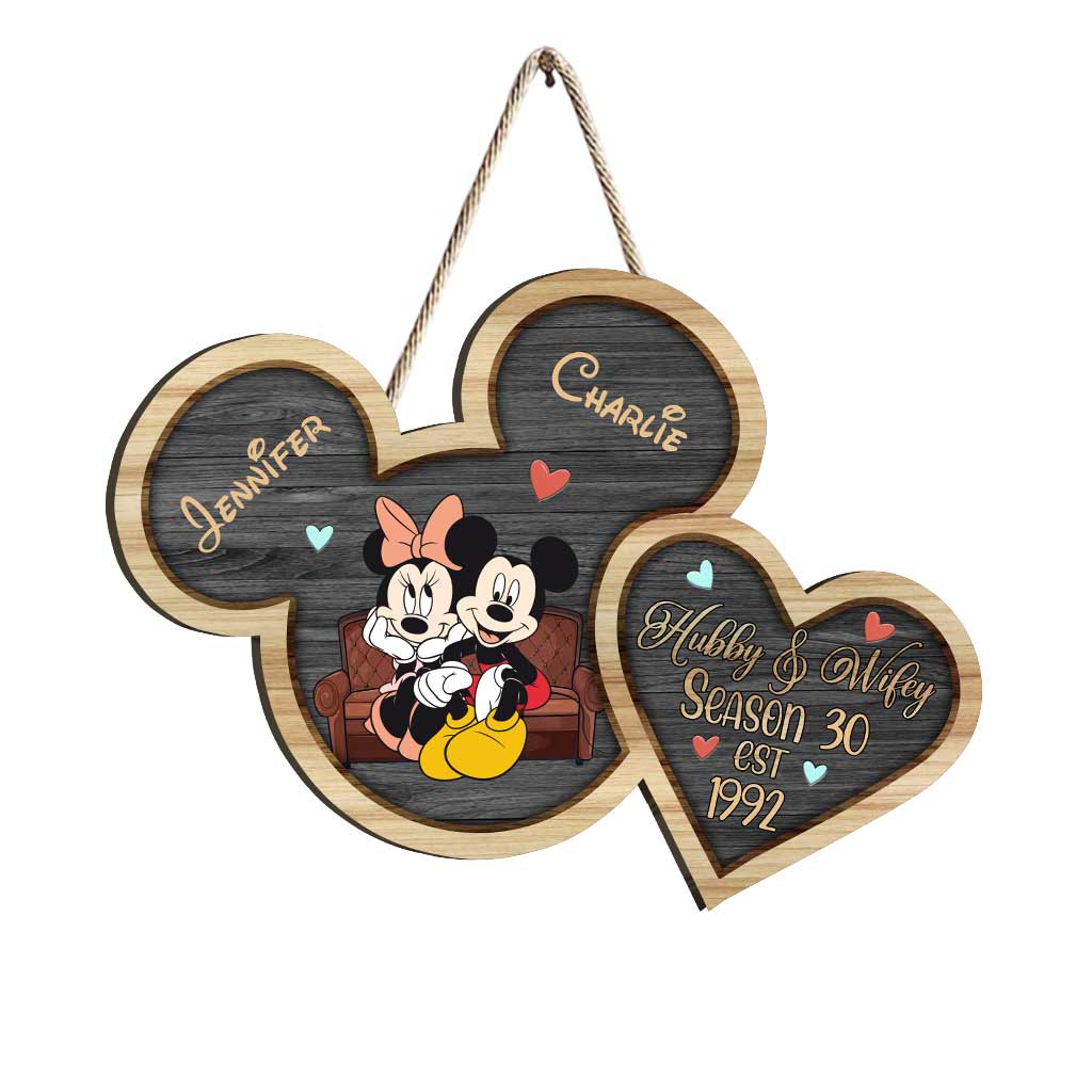 New Season - Personalized Couple Mouse Wood Sign