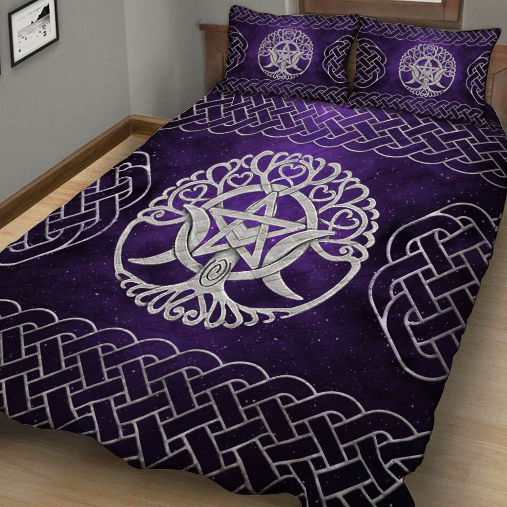 Triple Moon Goddess Pentagram Tree of Life - Witch Quilt Set