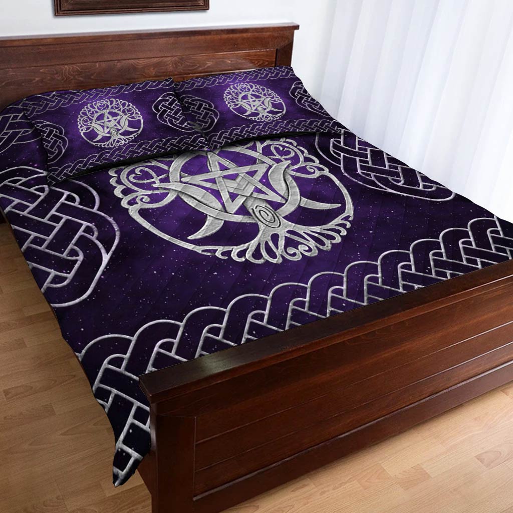 Triple Moon Goddess Pentagram Tree of Life - Witch Quilt Set