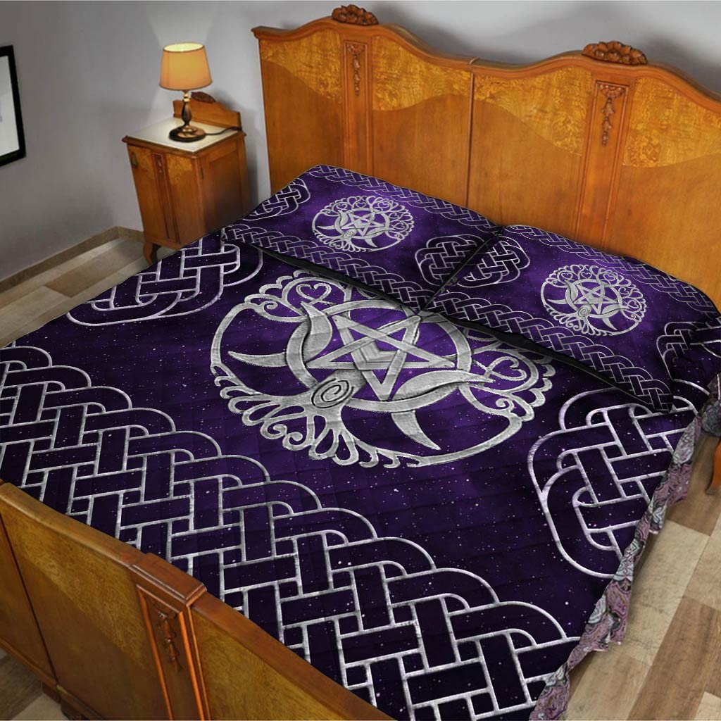 Triple Moon Goddess Pentagram Tree of Life - Witch Quilt Set