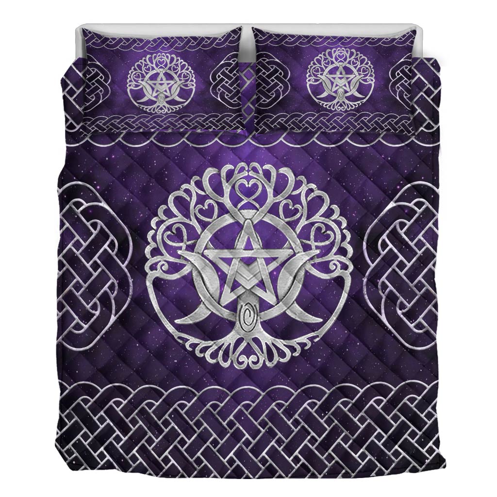 Triple Moon Goddess Pentagram Tree of Life - Witch Quilt Set