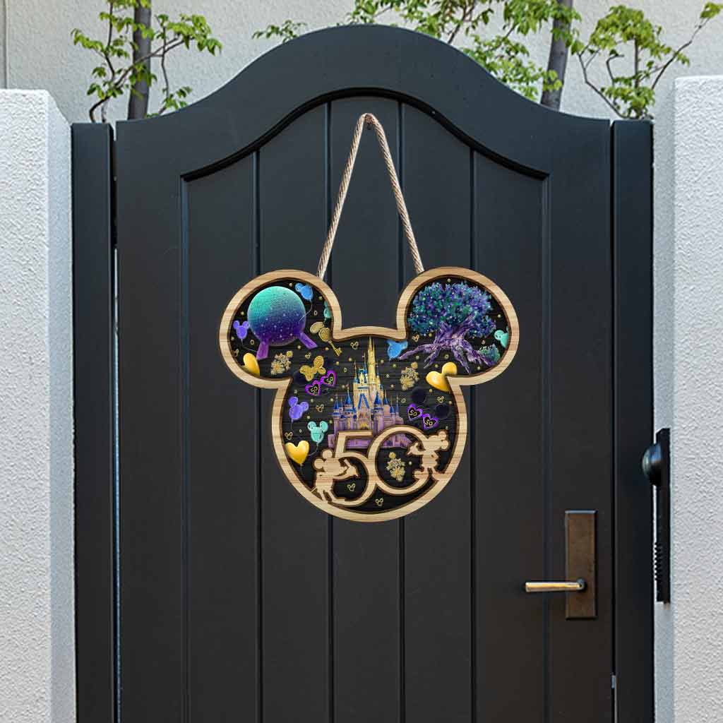 50 Years Of Magic - Mouse Wood Sign With 3D Pattern Print