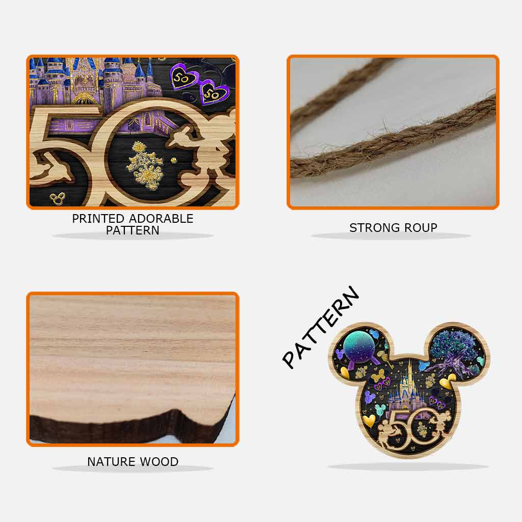 50 Years Of Magic - Mouse Wood Sign With 3D Pattern Print