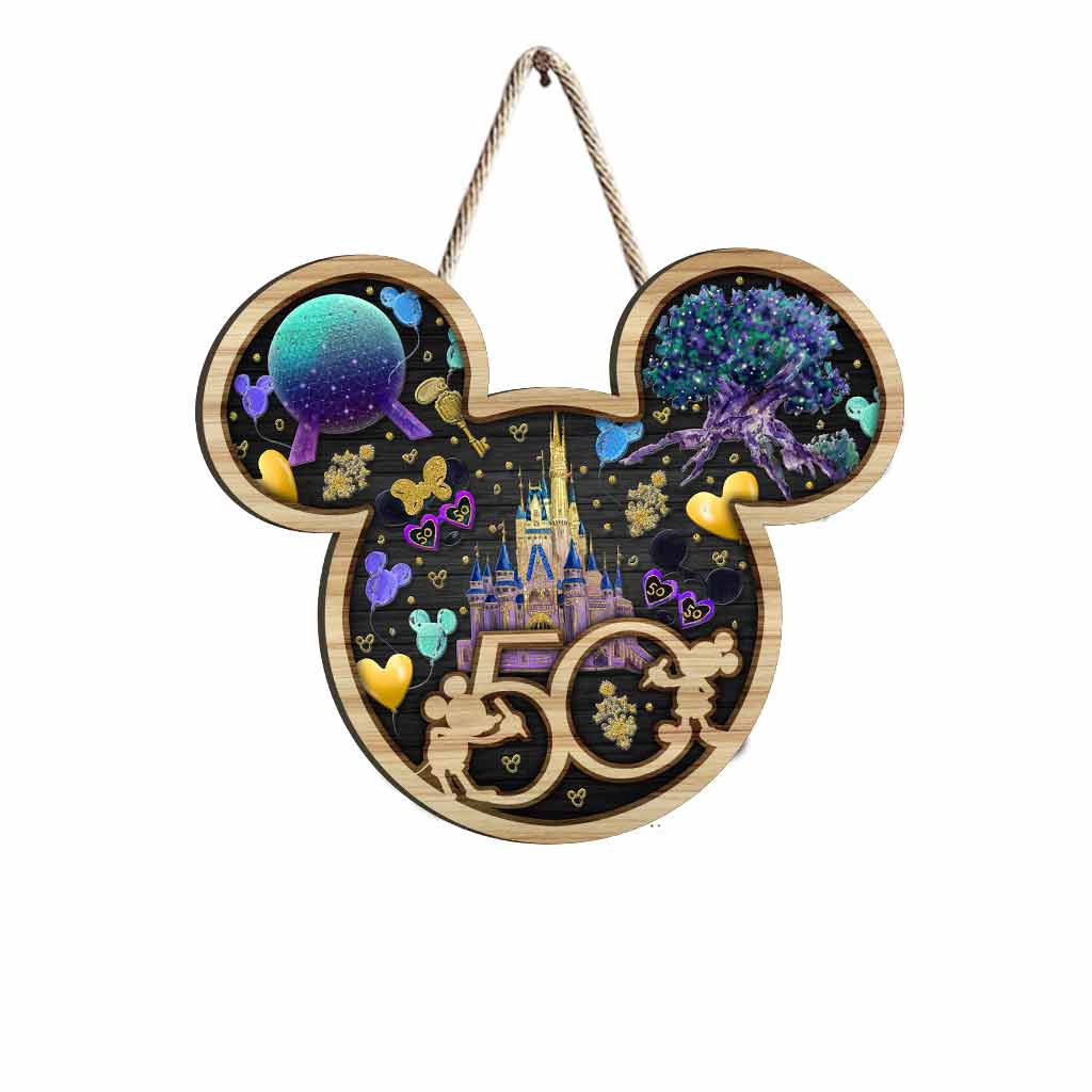 50 Years Of Magic - Mouse Wood Sign With 3D Pattern Print