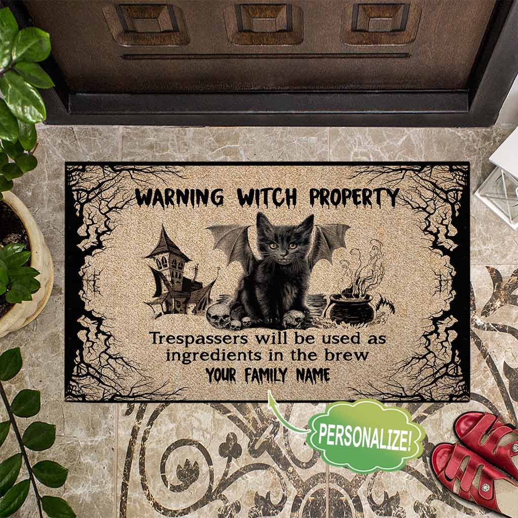 Warning Witch Property Personalized Coir Pattern Print Doormat