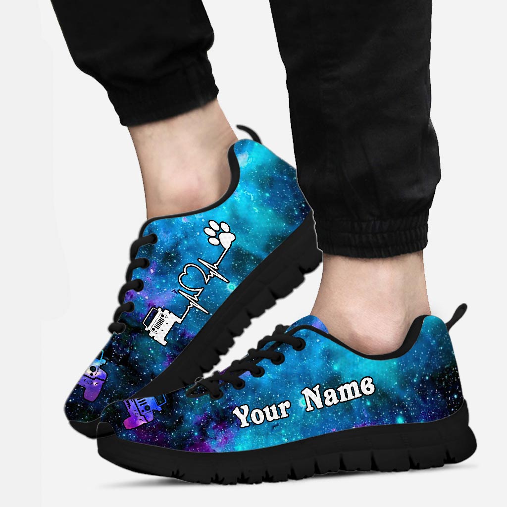 A Girl Her Jp And Her Dog - Personalized Car Sneakers