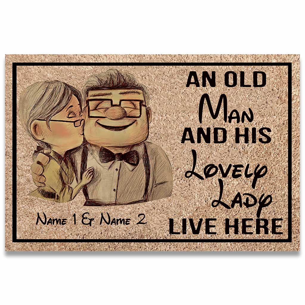 An Old Man And His Lovely Lady - Personalized Couple Mouse Doormat