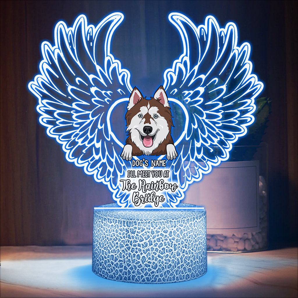 I'll Meet You At The Rainbow Bridge - Personalized Dog Shaped Plaque Light Base
