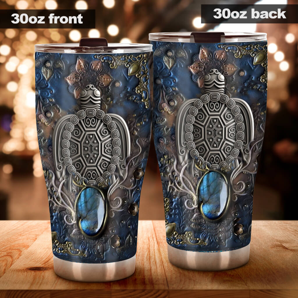 Love Turtles Metal Pattern Print Tumbler