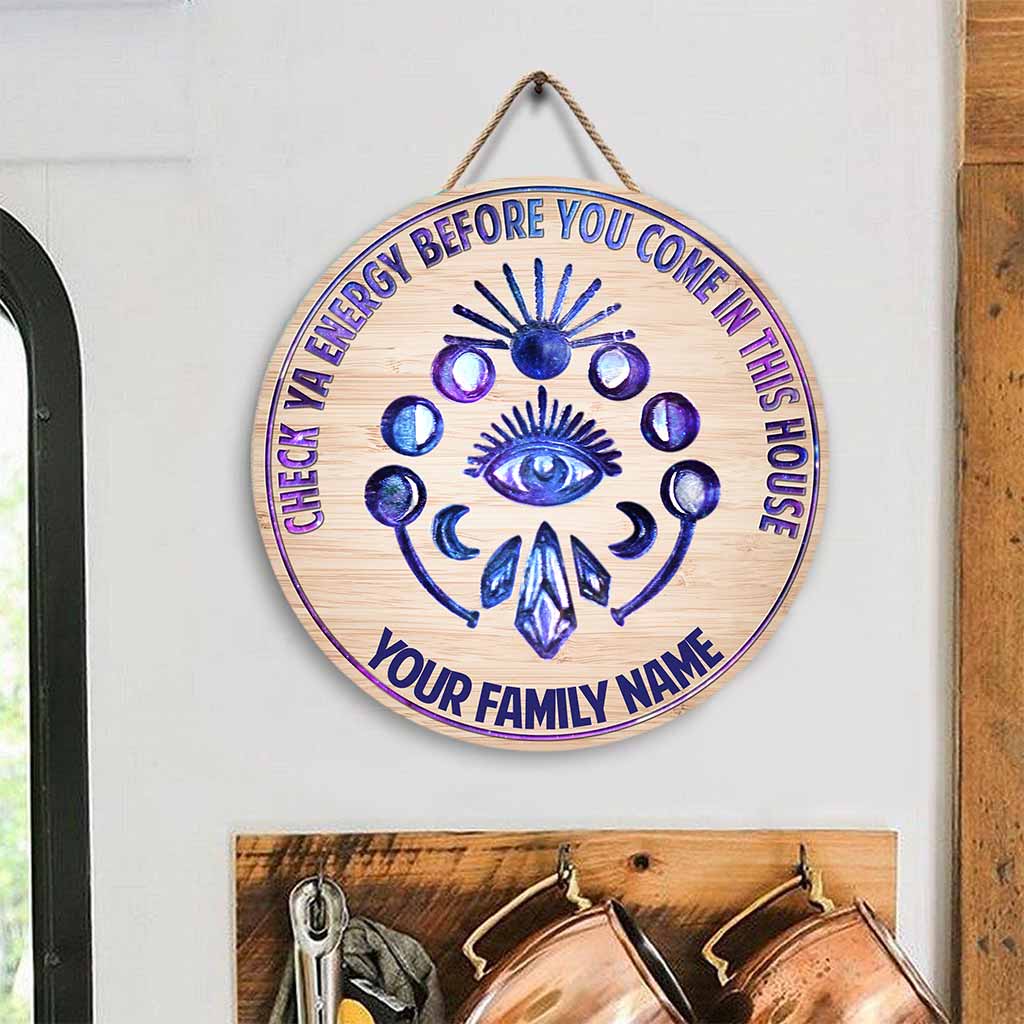 Check Ya Energy - Witch Personalized Round Wood Sign