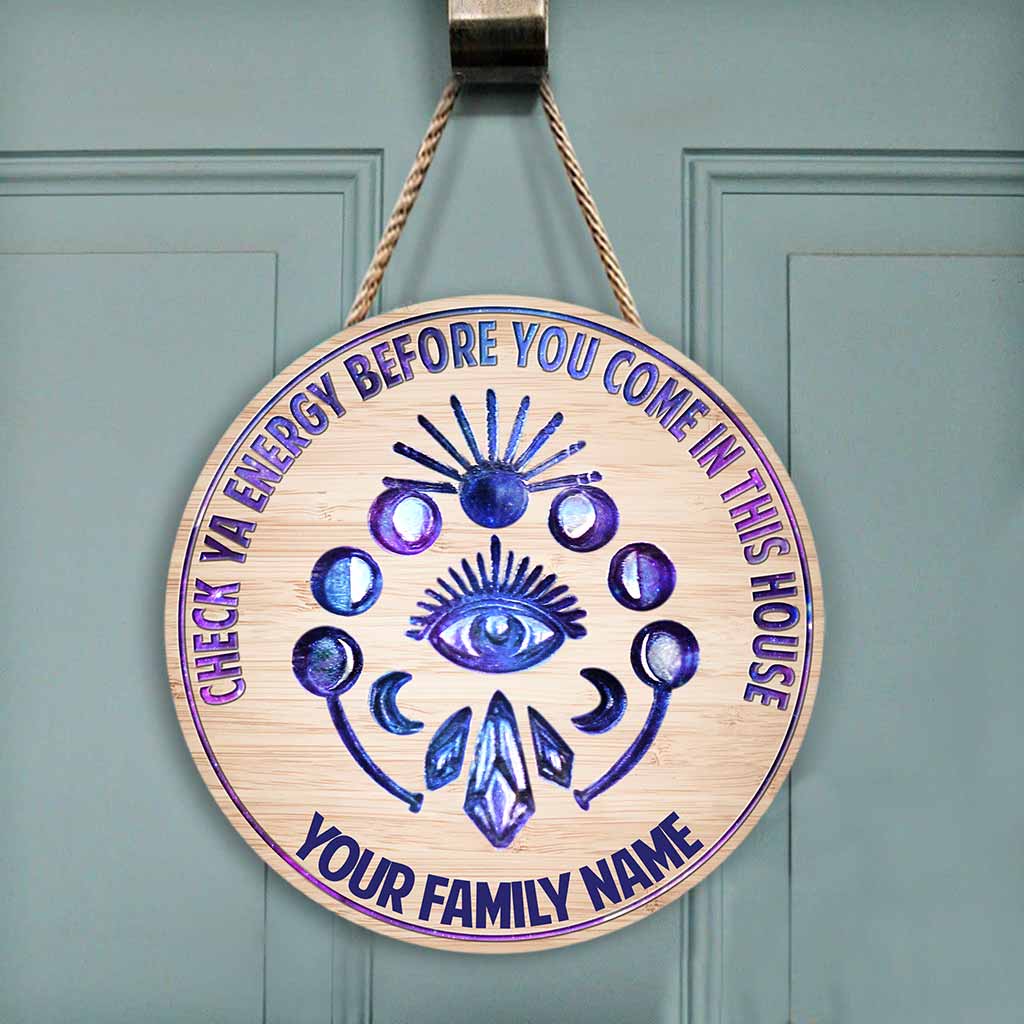 Check Ya Energy - Witch Personalized Round Wood Sign