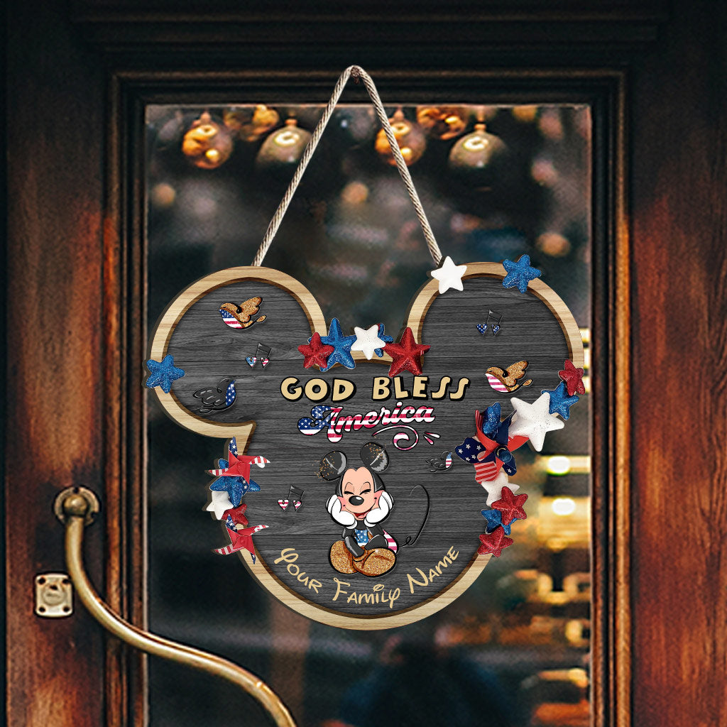 Happy 4th Of July - Personalized Independence Day Mouse Wood Sign