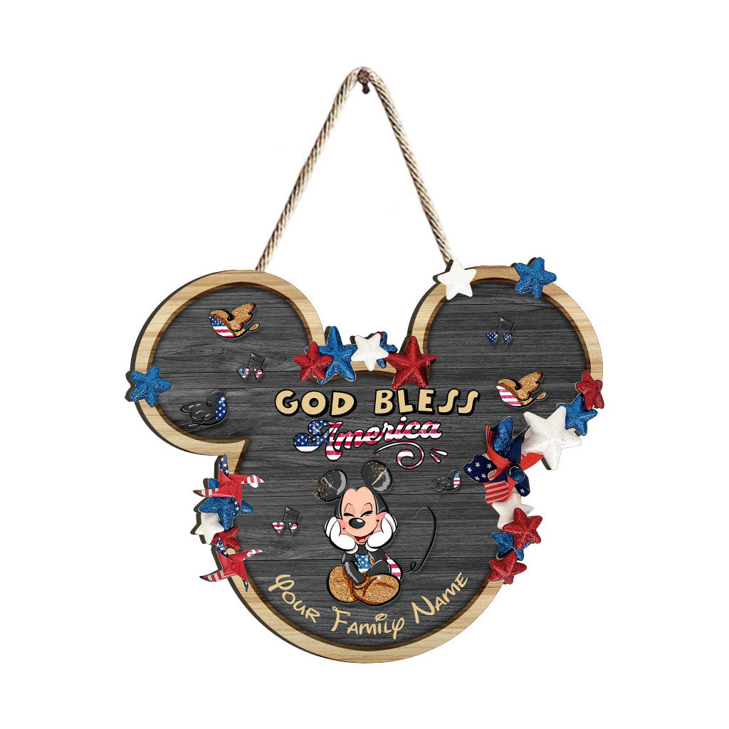 Happy 4th Of July - Personalized Independence Day Mouse Wood Sign