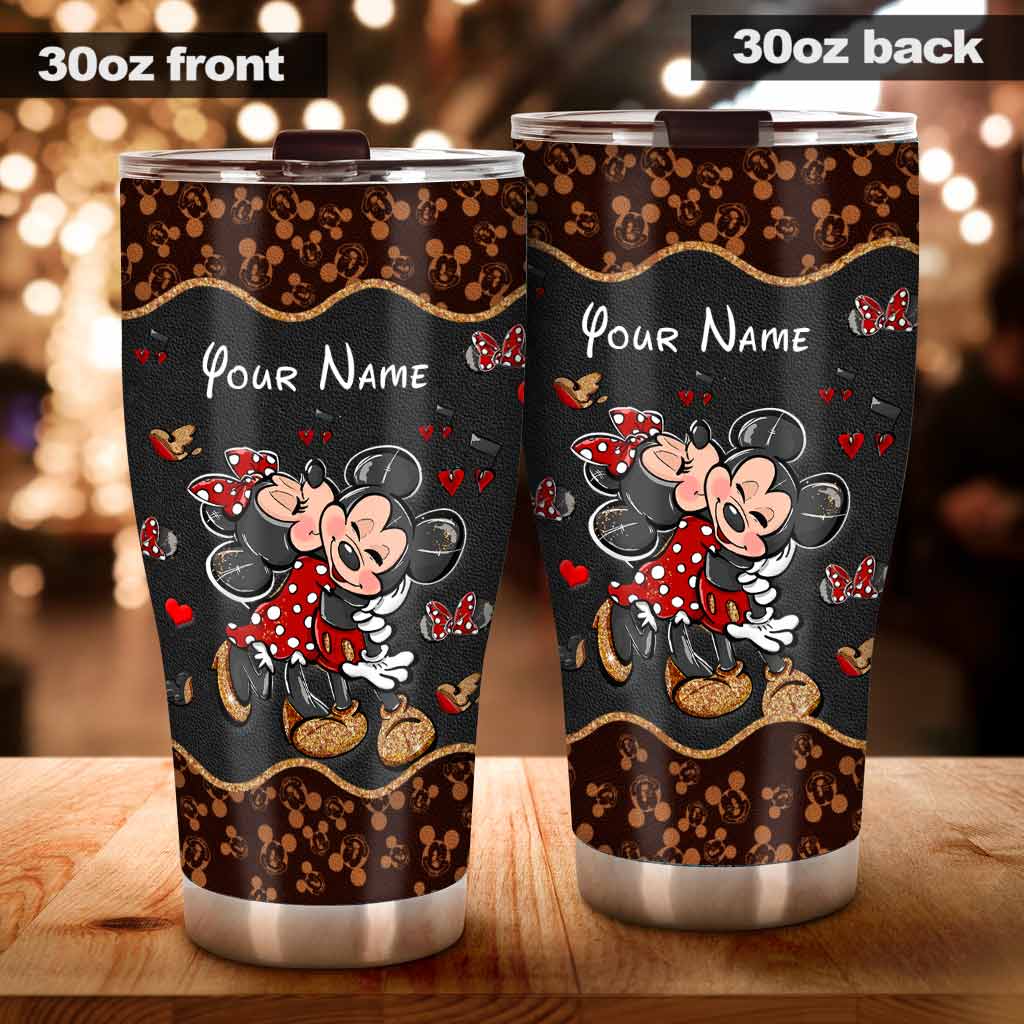Cute Mouse Ears - Personalized Mouse Tumbler With Leather Pattern Print