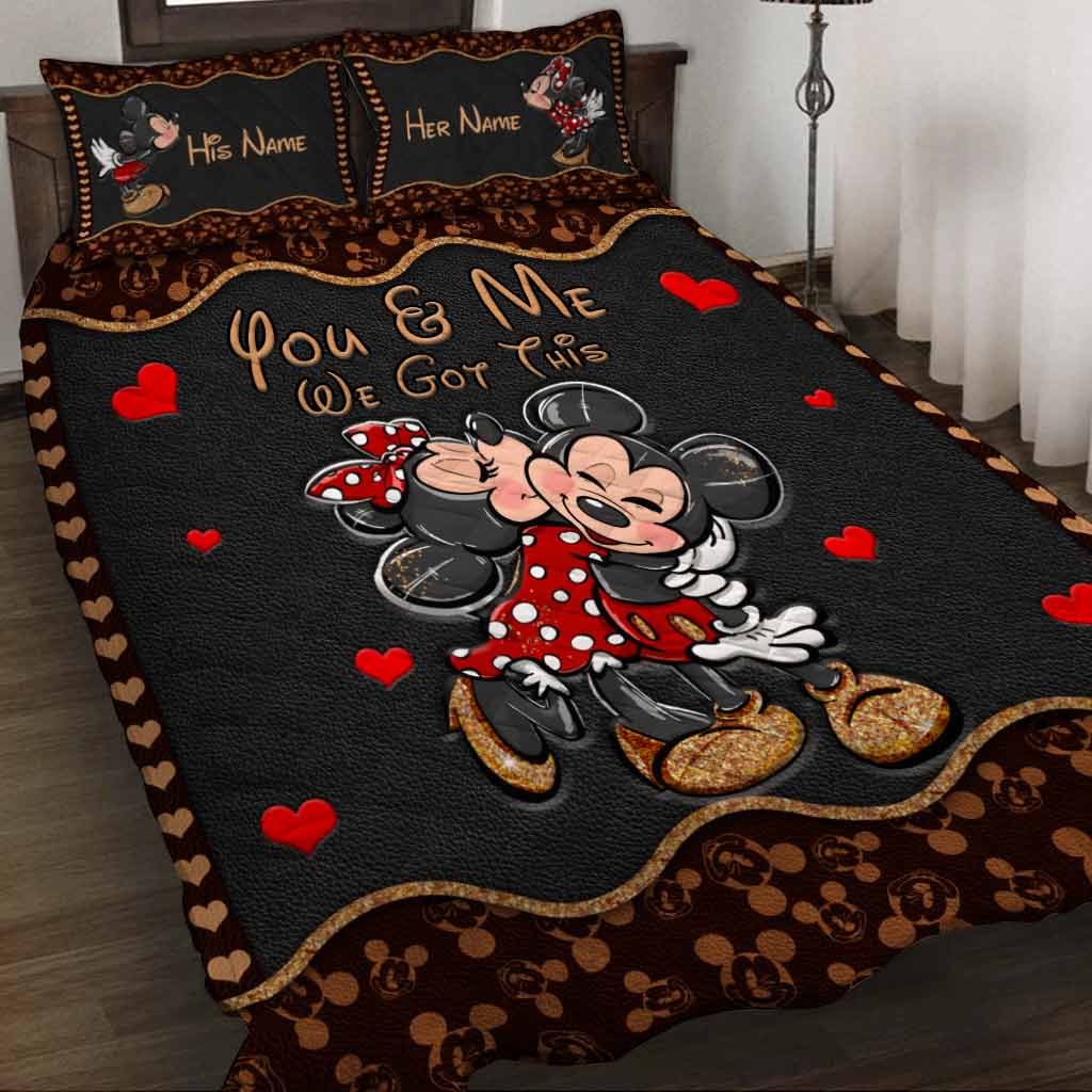 Cute Mouse Ears - Personalized Quilt Set With Leather Pattern Print