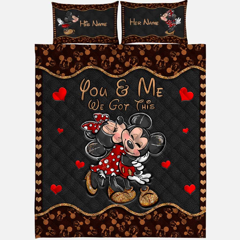 Cute Mouse Ears - Personalized Quilt Set With Leather Pattern Print