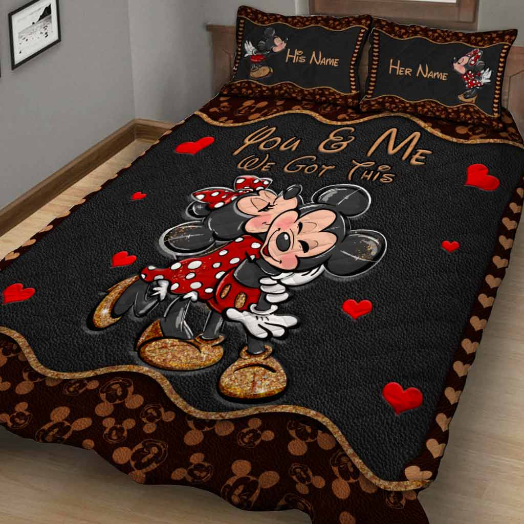 Cute Mouse Ears - Personalized Quilt Set With Leather Pattern Print