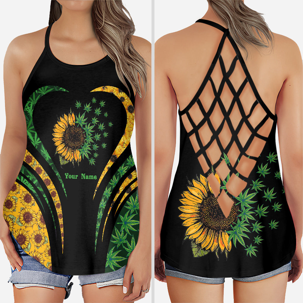 Sunflower And Weed - Personalized Weed Cross Tank Top