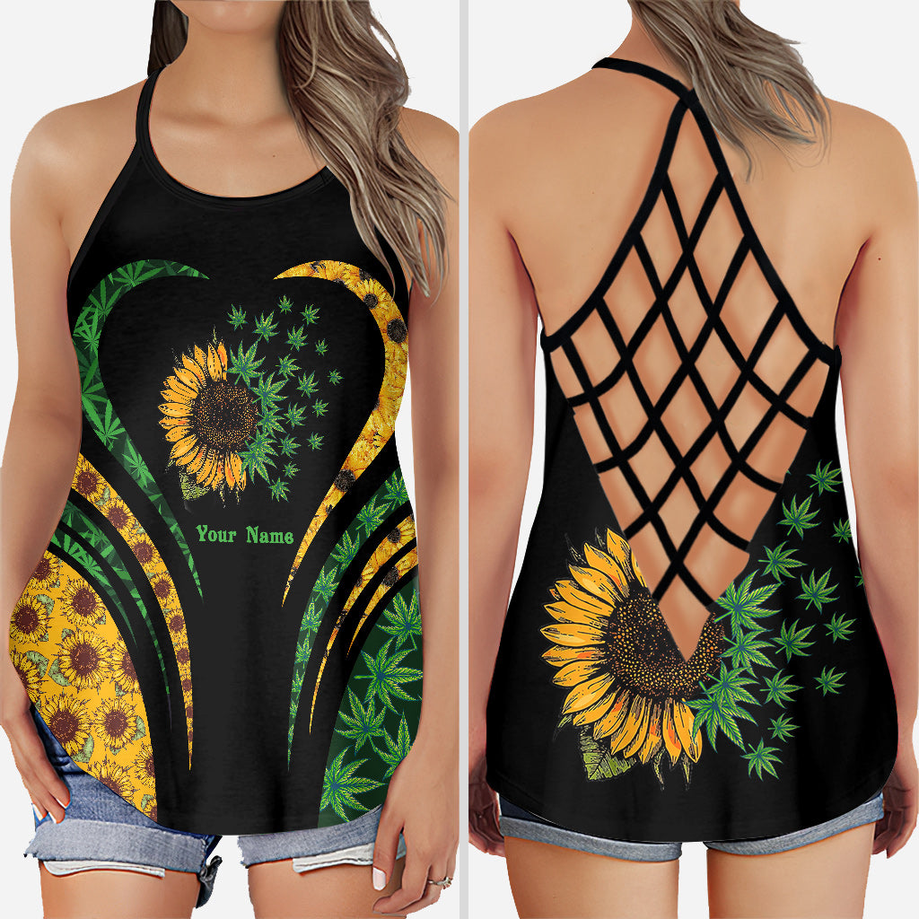 Sunflower And Weed - Personalized Weed Cross Tank Top