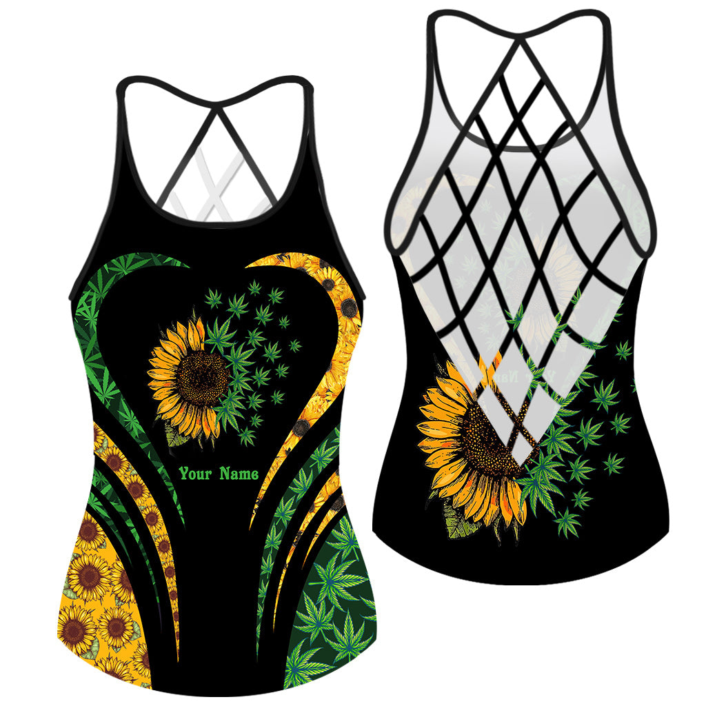Sunflower And Weed - Personalized Weed Cross Tank Top