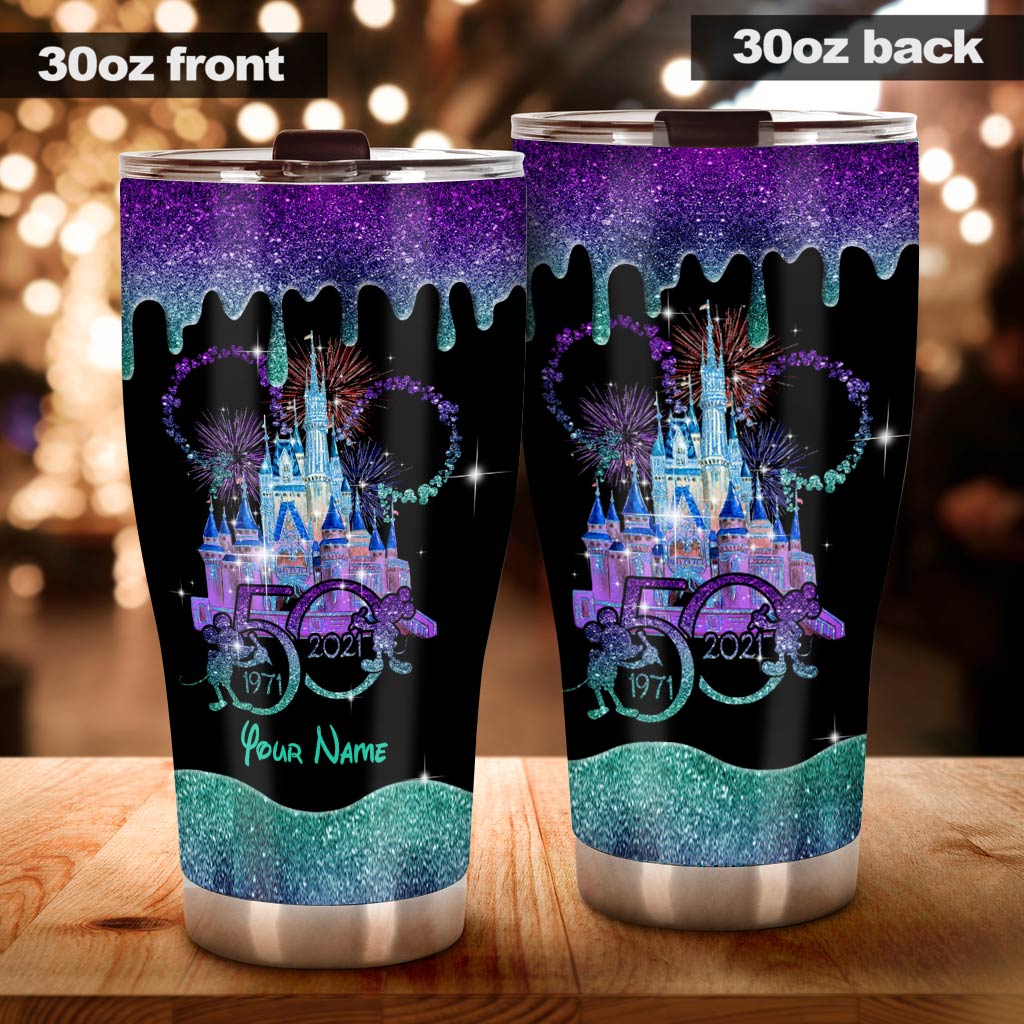 50 Years Of Magic World - Personalized Mouse Tumbler With Glitter Pattern Print