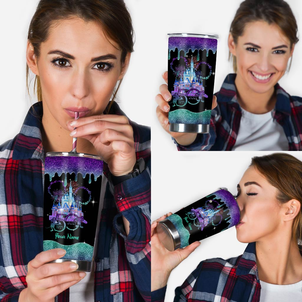50 Years Of Magic World - Personalized Mouse Tumbler With Glitter Pattern Print