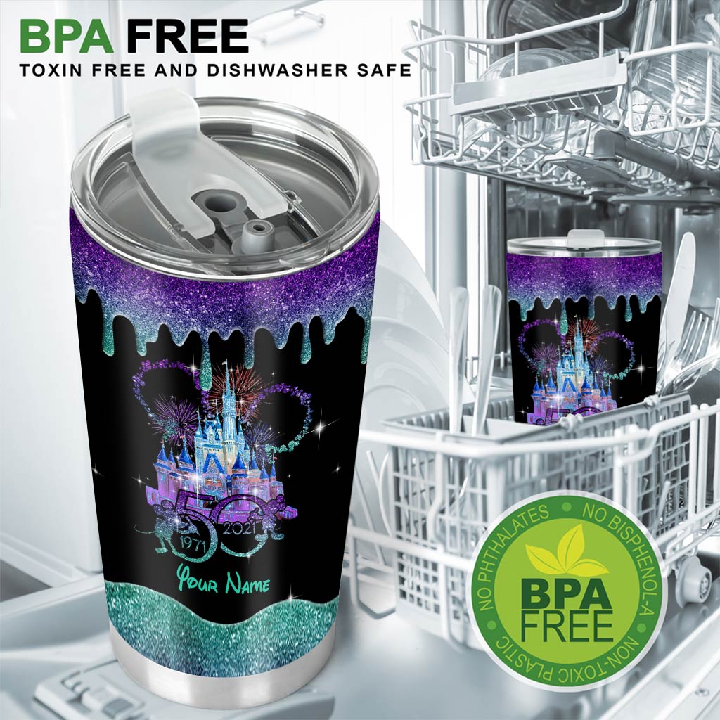 50 Years Of Magic World - Personalized Mouse Tumbler With Glitter Pattern Print