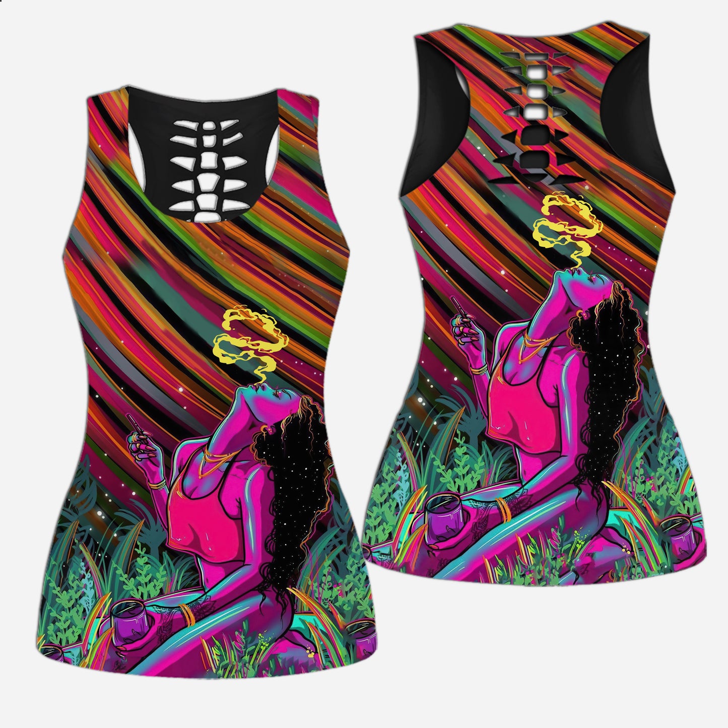 Get High Galaxy - Personalized Weed Hollow Tank Top And Women Shorts