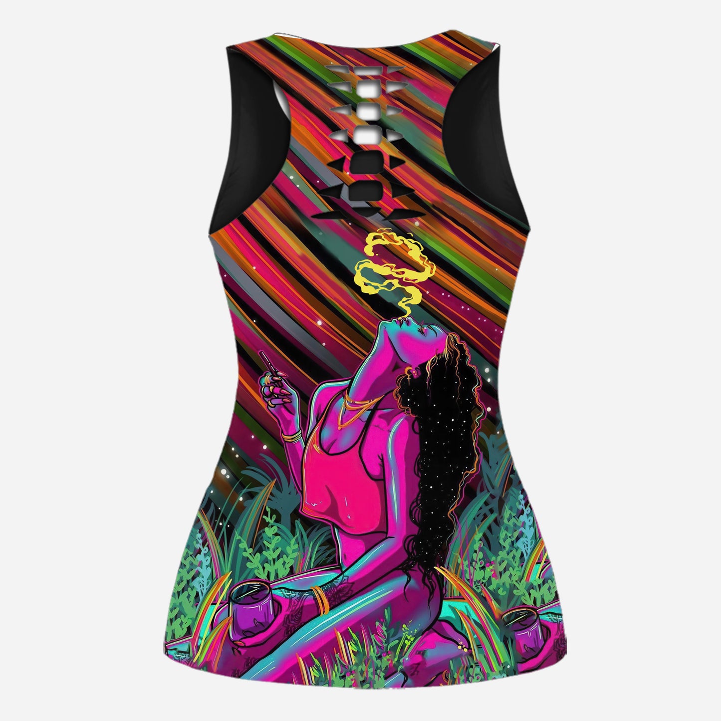 Get High Galaxy - Personalized Weed Hollow Tank Top And Women Shorts