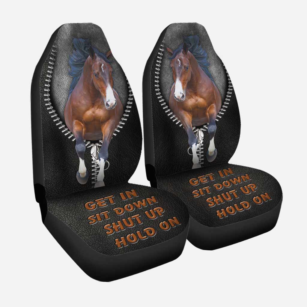 Get In Sit Down Shut Up Hold On - Horse Seat Covers With Leather Pattern Print