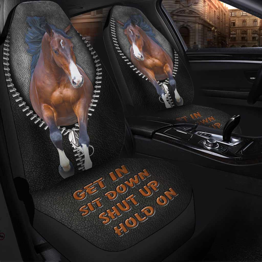 Get In Sit Down Shut Up Hold On - Horse Seat Covers With Leather Pattern Print