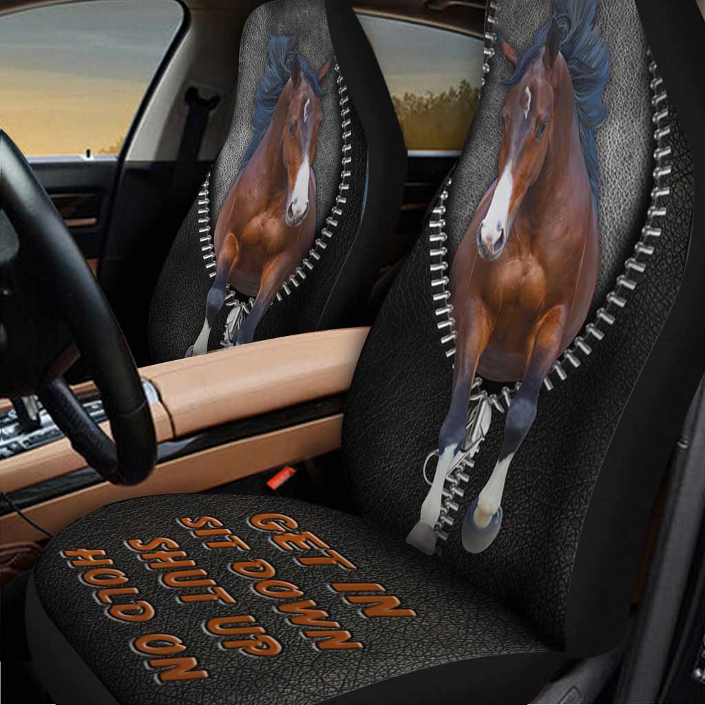Get In Sit Down Shut Up Hold On - Horse Seat Covers With Leather Pattern Print