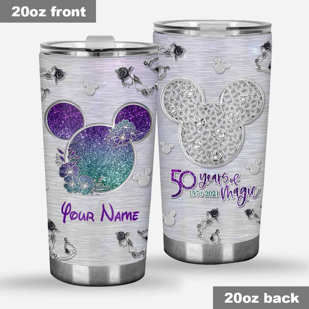 50 Years Of Magic - Personalized Mouse Tumbler With Metal Pattern Print