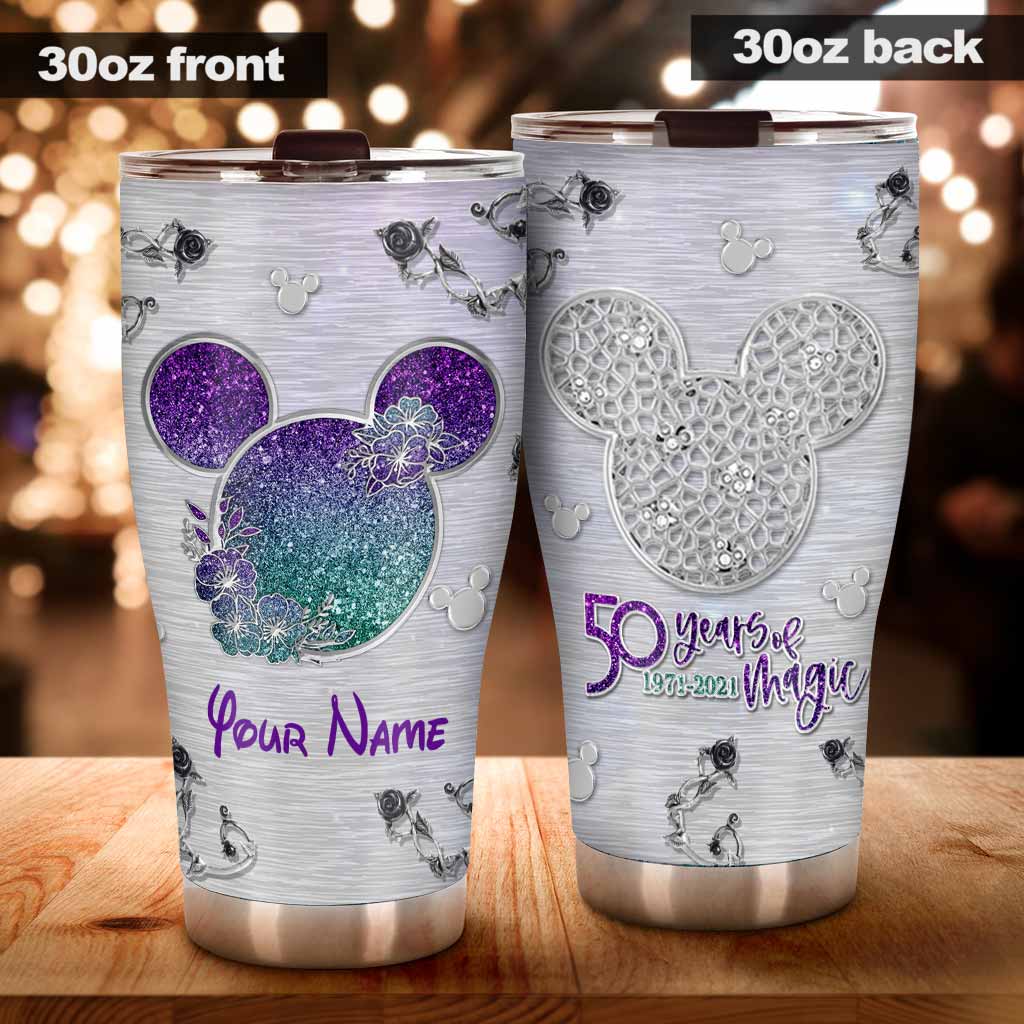 50 Years Of Magic - Personalized Mouse Tumbler With Metal Pattern Print