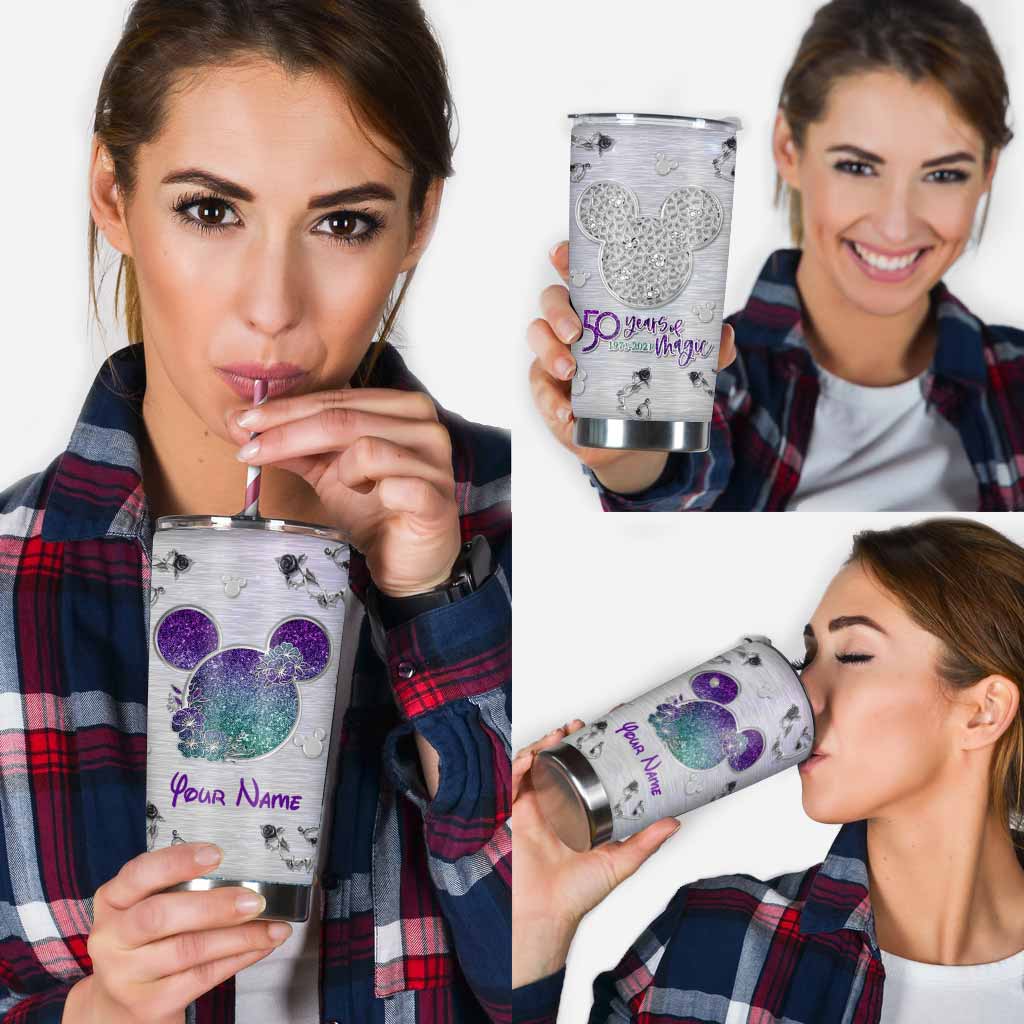 50 Years Of Magic - Personalized Mouse Tumbler With Metal Pattern Print