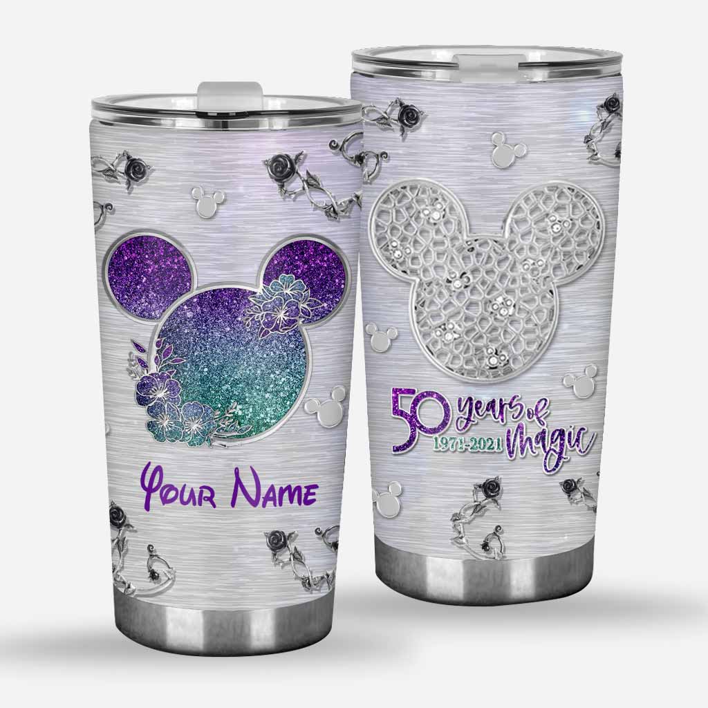 50 Years Of Magic - Personalized Mouse Tumbler With Metal Pattern Print
