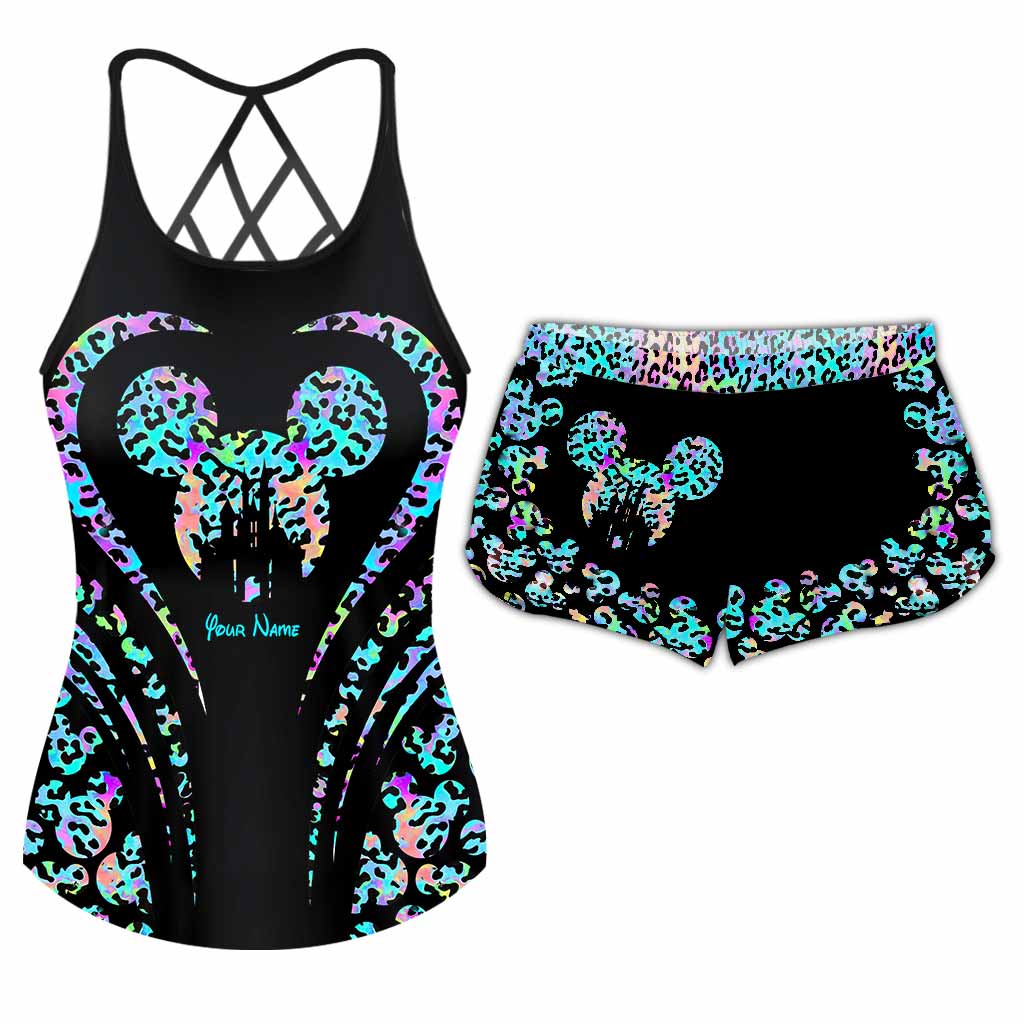 Magic Leopard Mouse Ears - Personalized Cross Tank Top and Women Shorts