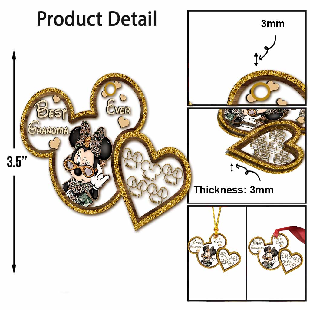 Best Grandma Ever - Personalized Christmas Mouse Transparent Ornament