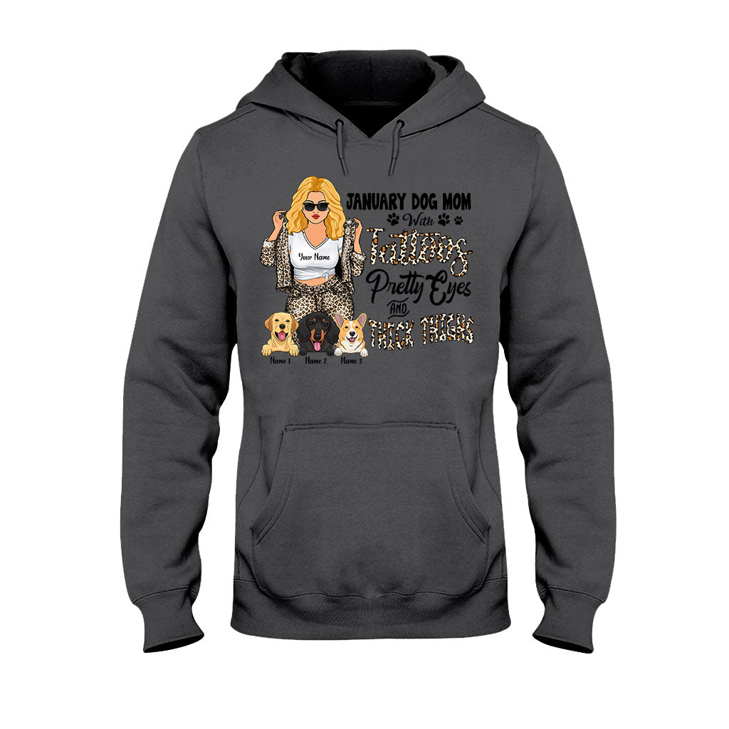 Dog Mom With Tattoos Pretty Eyes And Thick Thighs - Personalized Mother's Day Dog T-shirt and Hoodie
