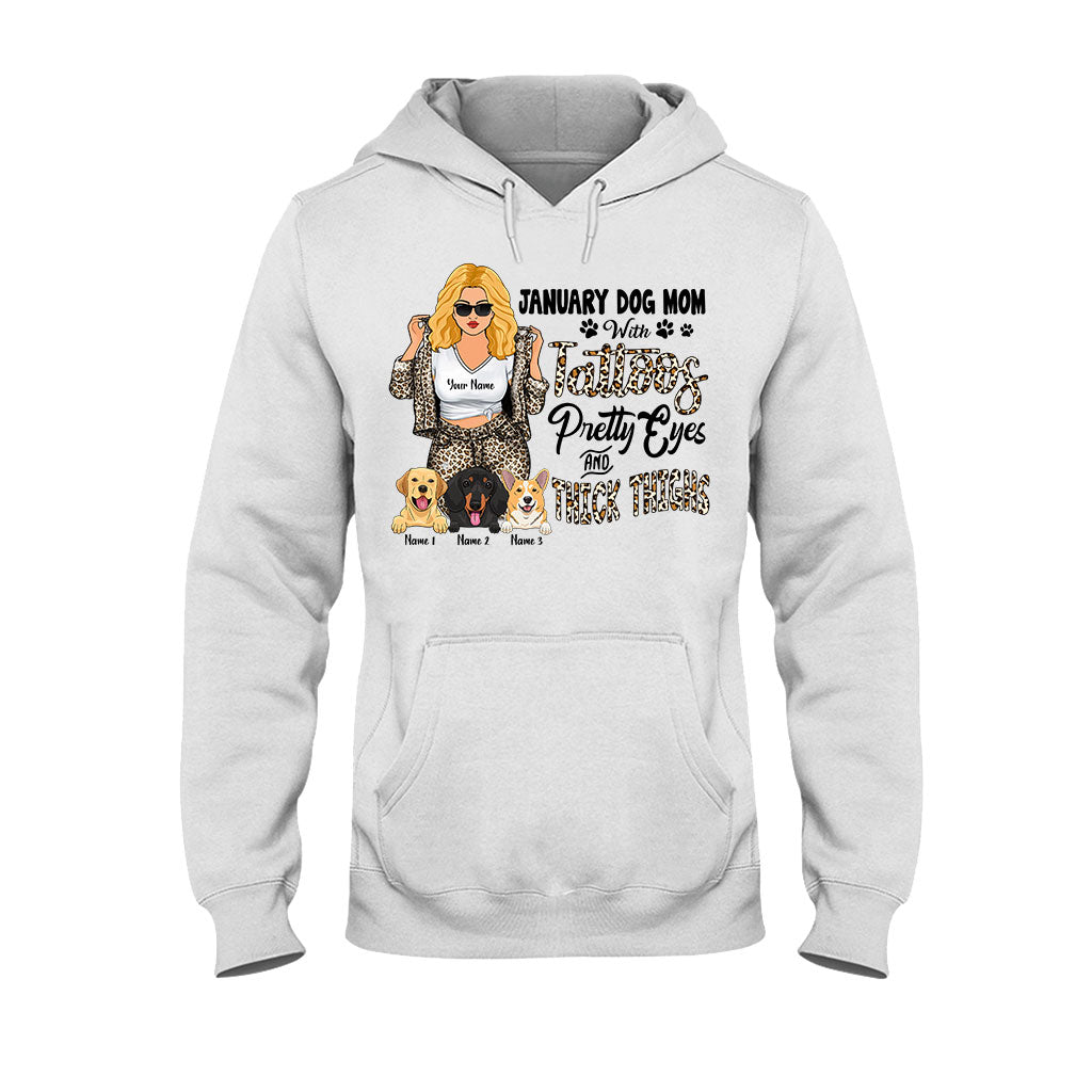 Dog Mom With Tattoos Pretty Eyes And Thick Thighs - Personalized Mother's Day Dog T-shirt and Hoodie