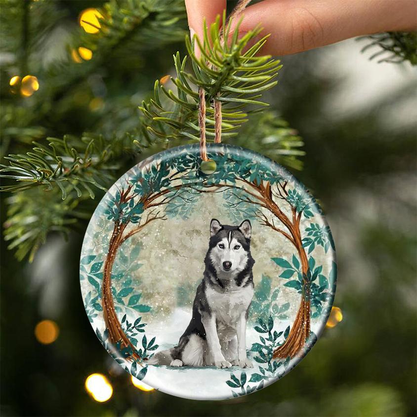 Husky Among Forest - Dog Ornament (Printed On Both Sides) 1022