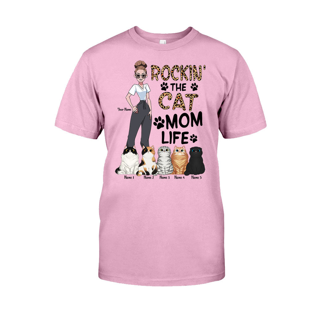 Rockin The Cat Mom Life - Personalized Cat T-shirt and Hoodie